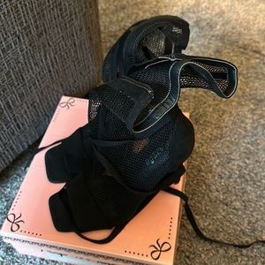 Brand New Mesh black open toe bootie, size 8